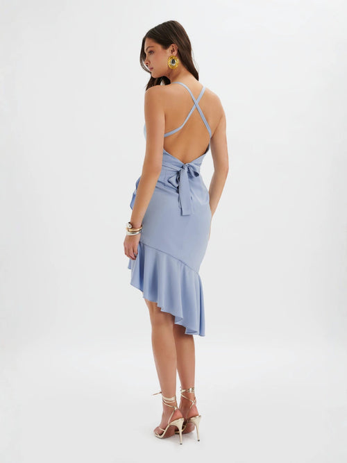 Cowl Neck RuffleMidi Dress