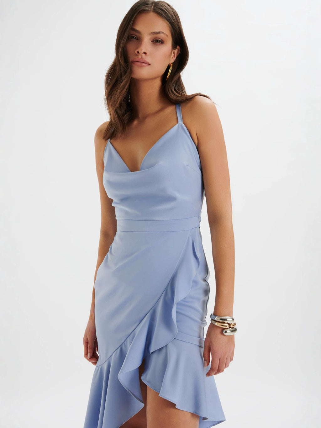 Cowl Neck RuffleMidi Dress