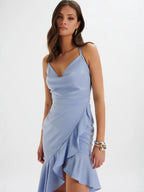 Cowl Neck RuffleMidi Dress