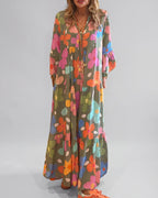 Women's Boho Bold Floral V-Neck Tiered Maxi Dress