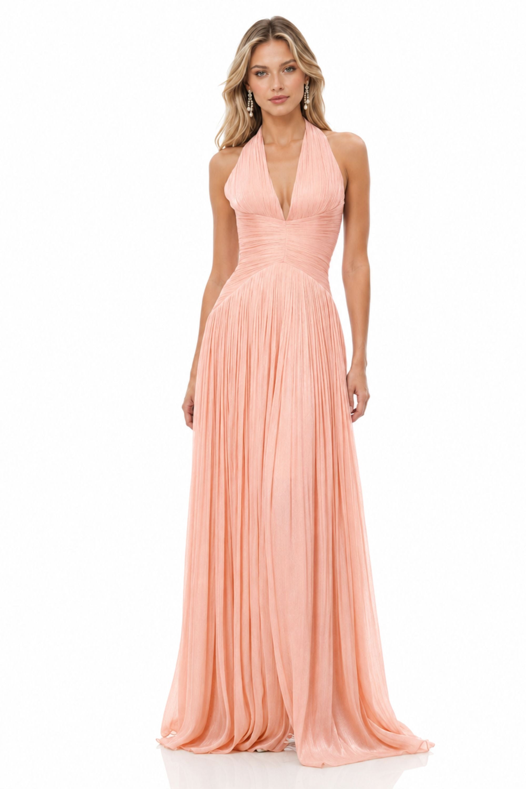 Halter PleatedSlit Maxi Dress