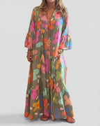 Women's Boho Bold Floral V-Neck Tiered Maxi Dress