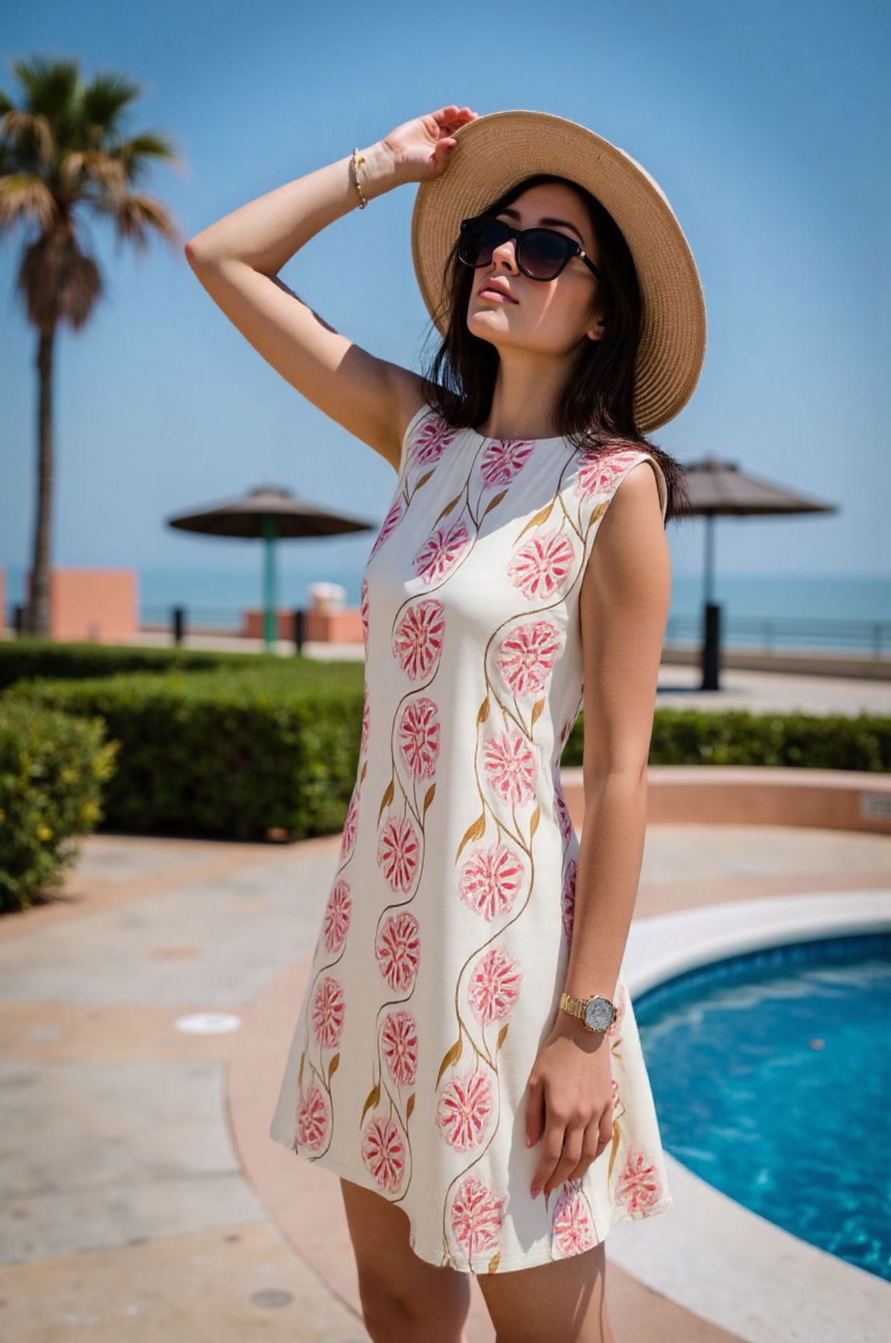 Crew Neck Floral Printed Mini Dress