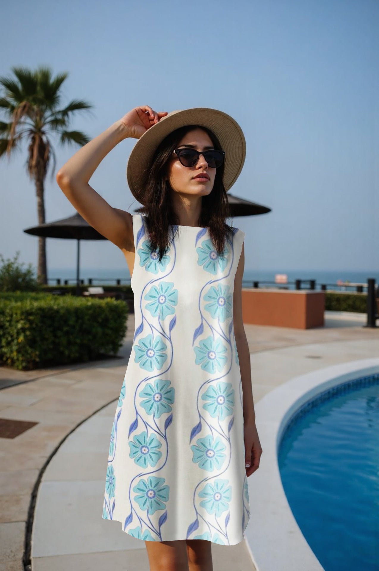Crew Neck Floral Printed Mini Dress