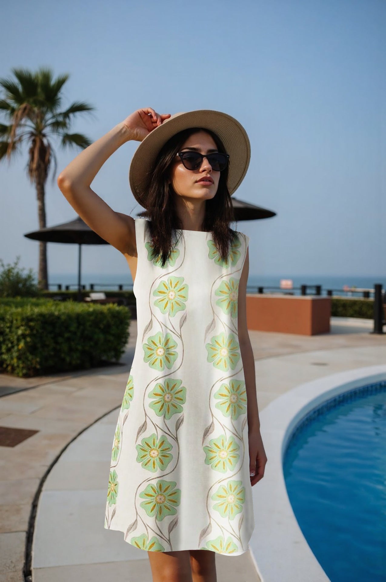Crew Neck Floral Printed Mini Dress