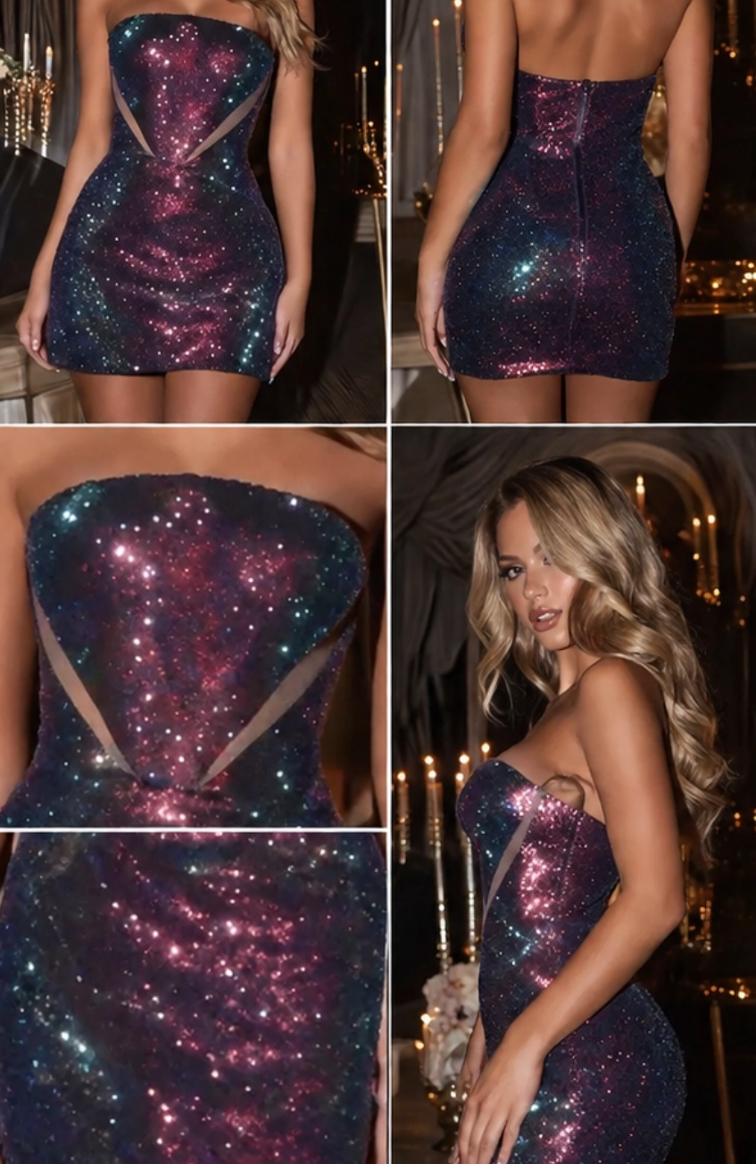 📦LAST DAY SAVE 49% ⏰Galaxy Sequin Strapless Mini Dress – Sparkling Bodycon Party Dress