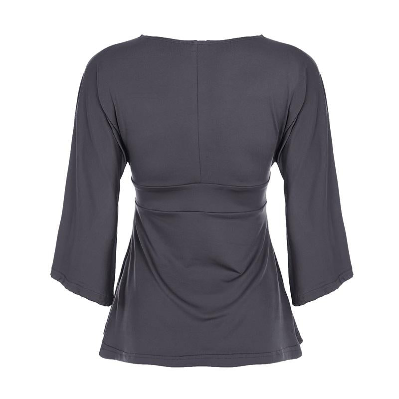 Women's V Neck Patchwork Ruched Batwing Sleeve a Line Loose Fit Fall Winter Y2K Casual Basic Tee, Comfortable Long Sleeve Top