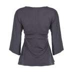 Women's V Neck Patchwork Ruched Batwing Sleeve a Line Loose Fit Fall Winter Y2K Casual Basic Tee, Comfortable Long Sleeve Top