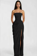 Strapless Draped High-Slit Maxi Dress