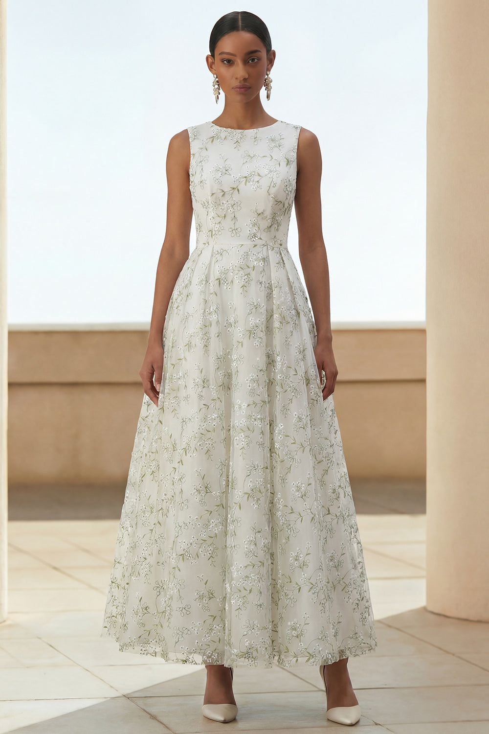 Multiple floral brocade A-line maxi skirts with pockets