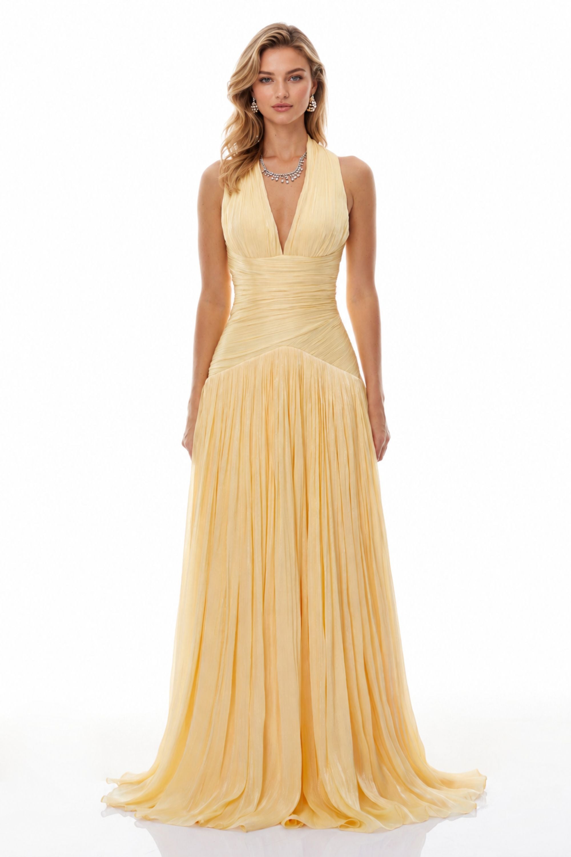 Halter PleatedSlit Maxi Dress