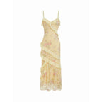 Lace V-neck floral ruffle stretch embroidered slim fit romantic women's summer vacation beach party dress