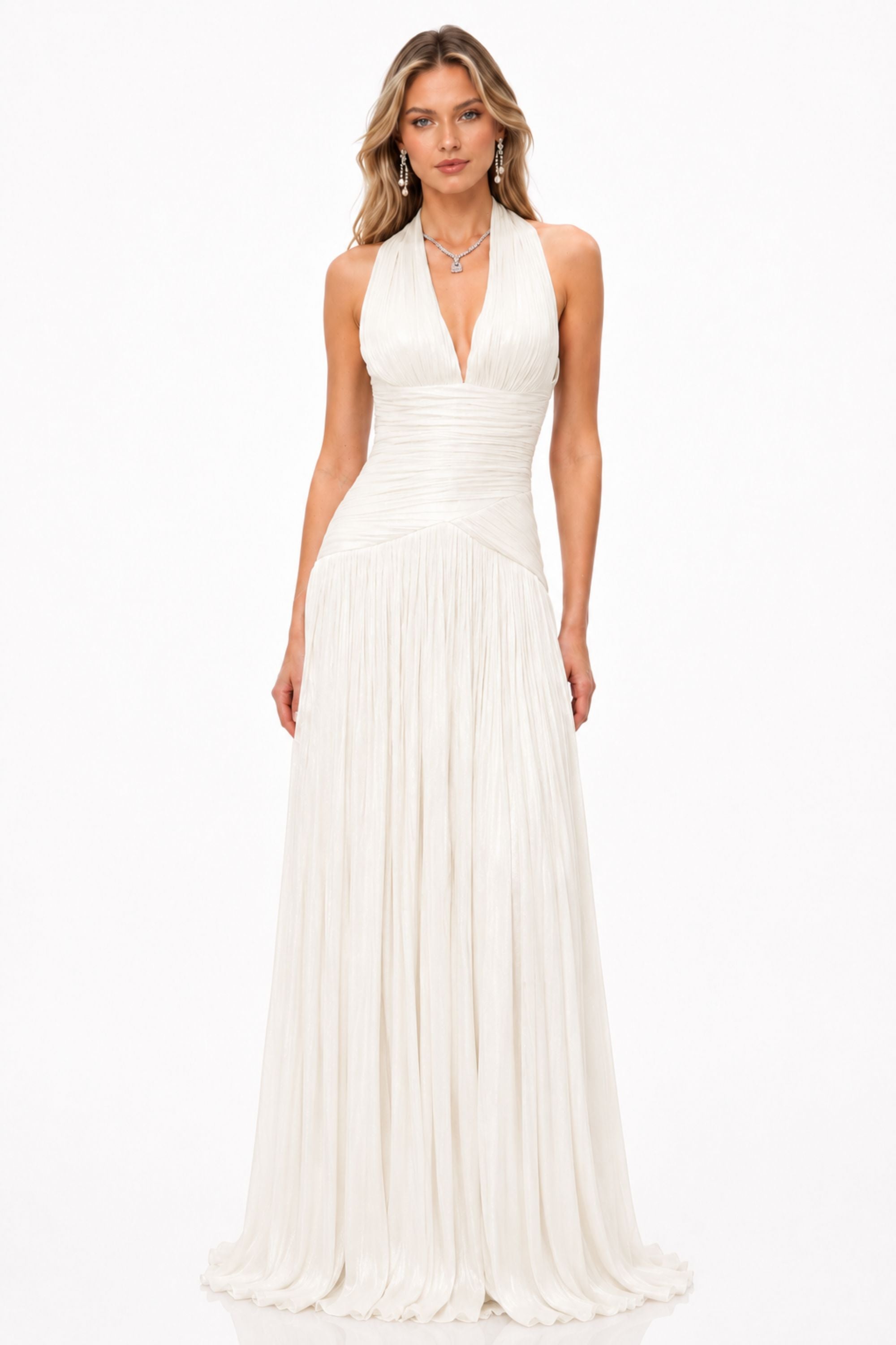 Halter PleatedSlit Maxi Dress