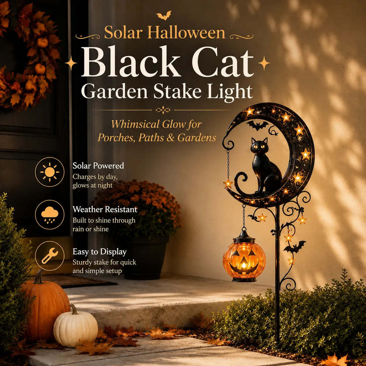 🌙 Solar-Powered Black Cat Garden Stake Light – Create a Magical Halloween Glow in Your Yard