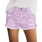 Women's Casual Stretch Ripped Mid-Rise Denim Shorts