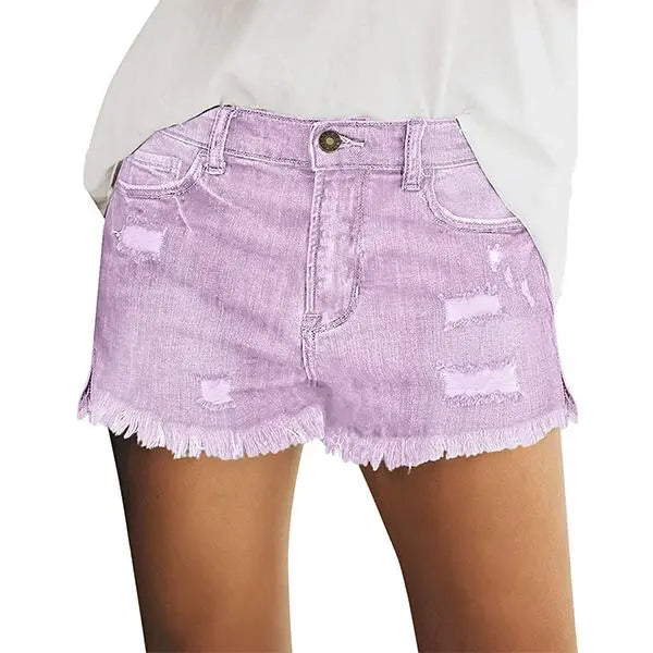 Women's Casual Stretch Ripped Mid-Rise Denim Shorts