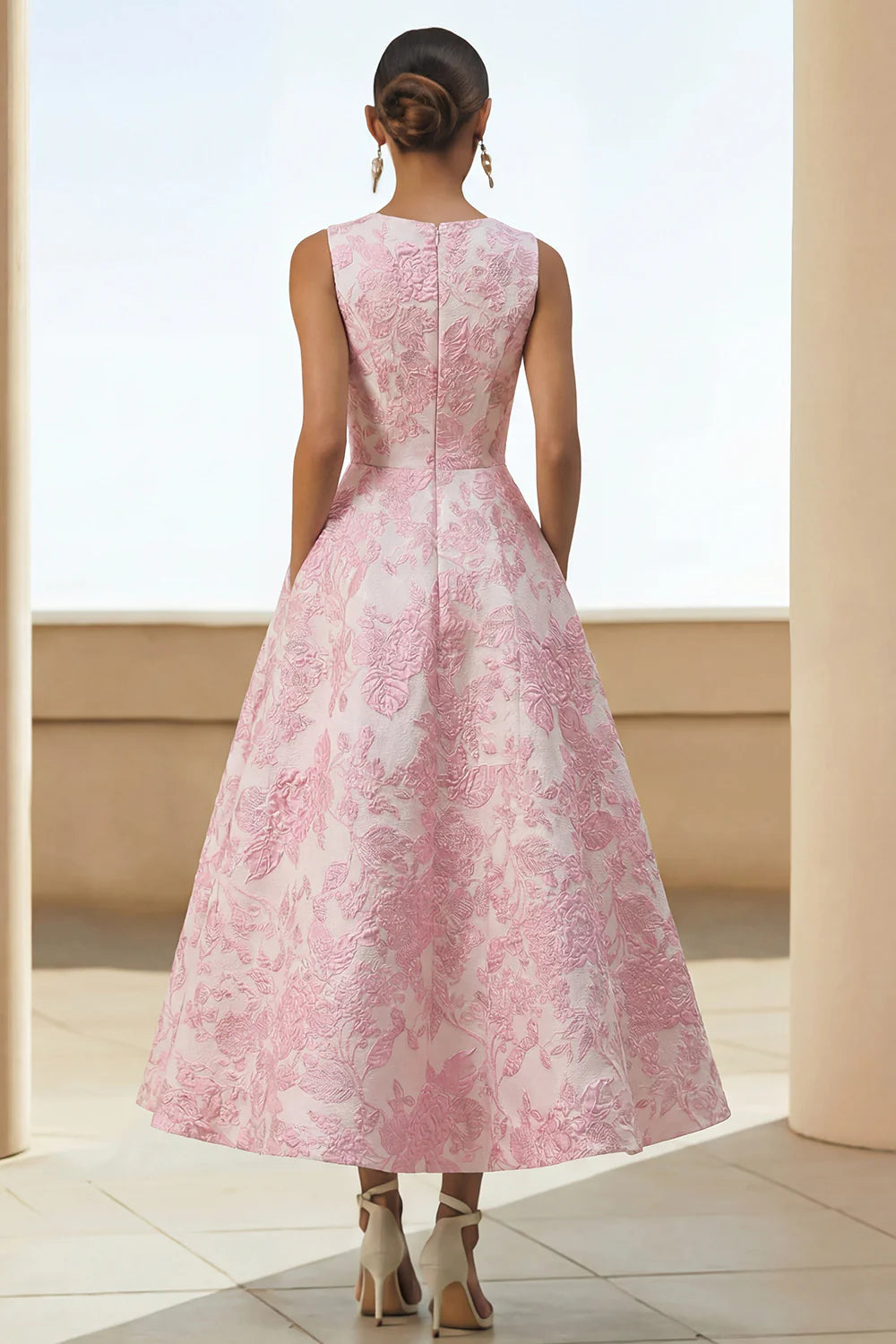 Multiple floral brocade A-line maxi skirts with pockets