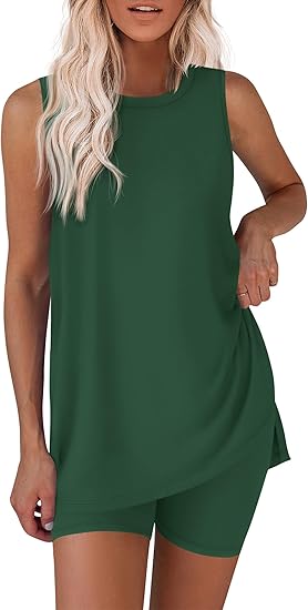 Women's Casual Black 2-Piece Outfit: Sleeveless Long Top & Pocket Shorts Set