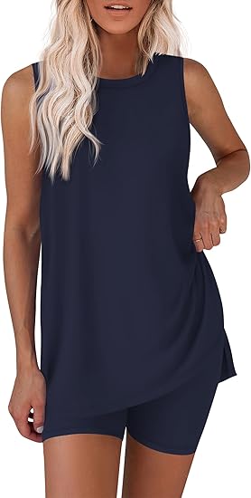 Women's Casual Black 2-Piece Outfit: Sleeveless Long Top & Pocket Shorts Set