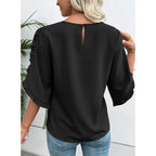 3/4 Long Sleeve Womens,Tops Dressy Casual Lightweight Loose Blouses Crew Neck Ruffle Sleeve