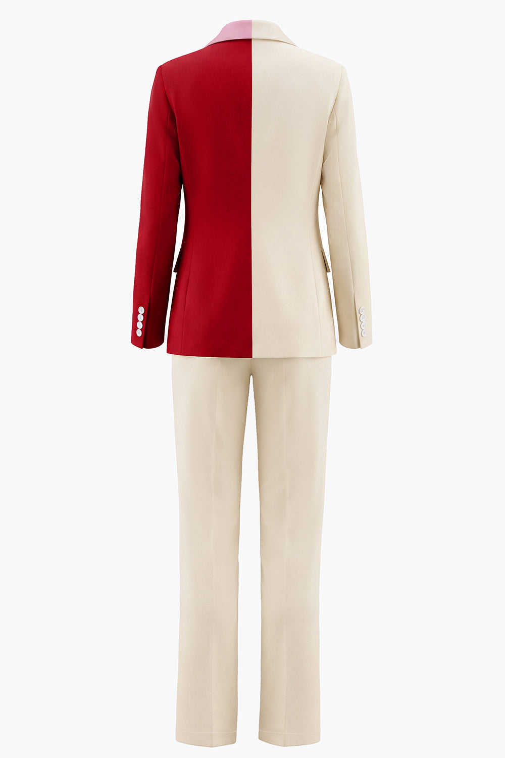 Light Khaki Red ColorBlock 2-Piece Notched Lapel Women Suits