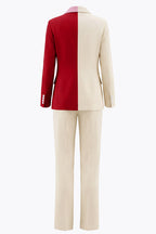Light Khaki Red ColorBlock 2-Piece Notched Lapel Women Suits