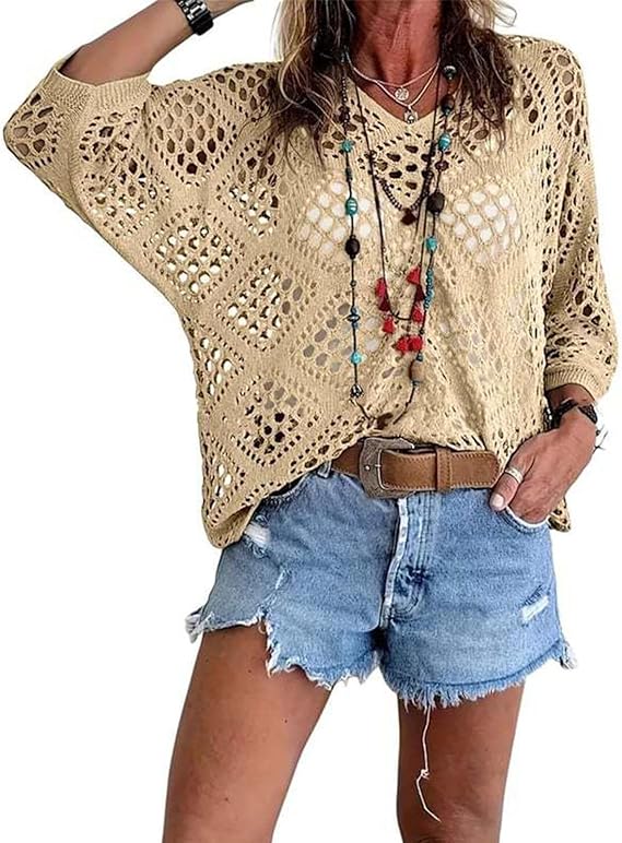 Women's Bohemian Style V-neck Open-front Crochet Top
