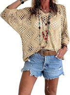 Women's Bohemian Style V-neck Open-front Crochet Top