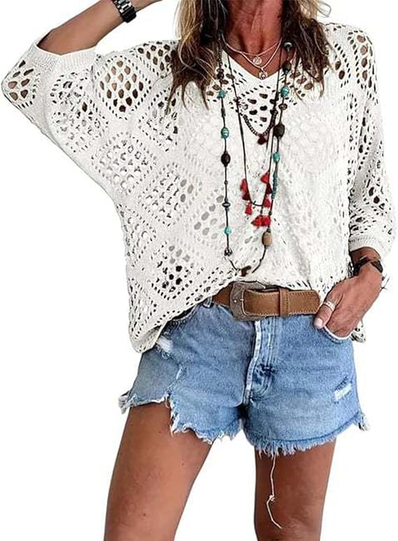 Women's Bohemian Style V-neck Open-front Crochet Top