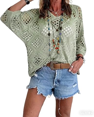 Women's Bohemian Style V-neck Open-front Crochet Top