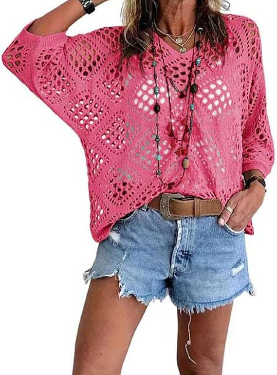 Women's Bohemian Style V-neck Open-front Crochet Top