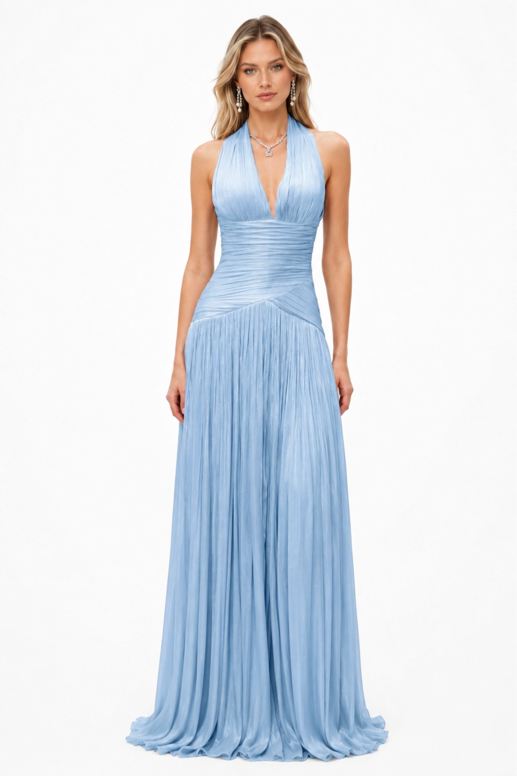 Halter PleatedSlit Maxi Dress