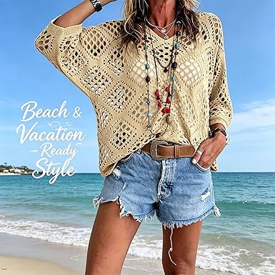 Women's Bohemian Style V-neck Open-front Crochet Top