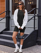 Women's Casual Black 2-Piece Outfit: Sleeveless Long Top & Pocket Shorts Set