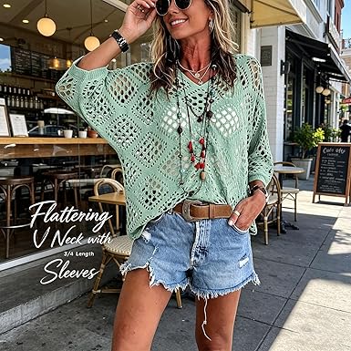Women's Bohemian Style V-neck Open-front Crochet Top