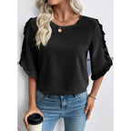 3/4 Long Sleeve Womens,Tops Dressy Casual Lightweight Loose Blouses Crew Neck Ruffle Sleeve