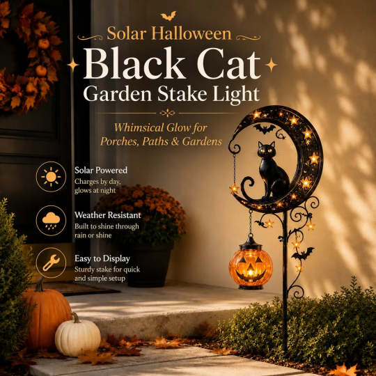 🌙 Solar-Powered Black Cat Garden Stake Light – Create a Magical Halloween Glow in Your Yard