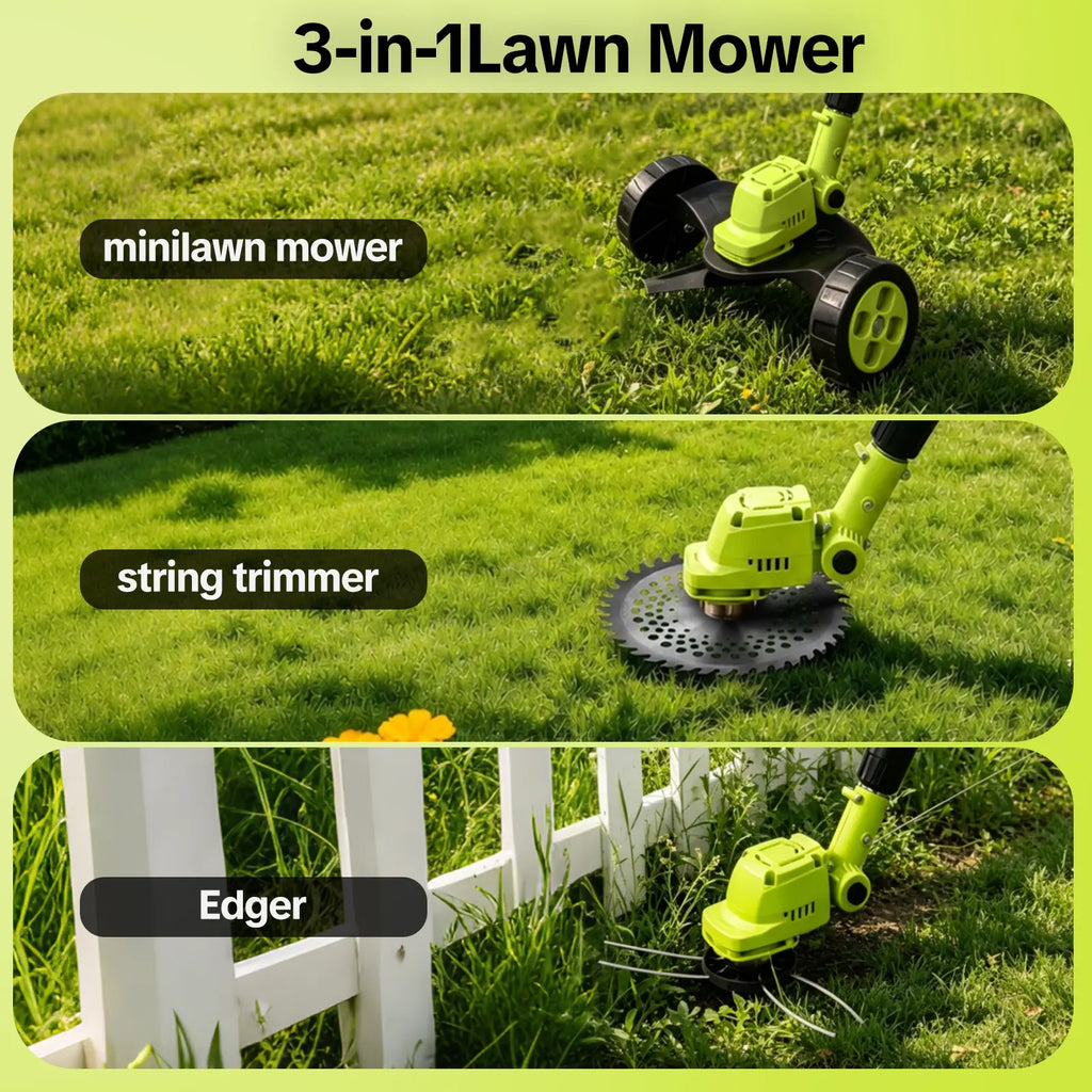 3-in-1 Cordless Lawn Mower with 2×21V Batteries, German Quality Lightweight Grass Trimmer