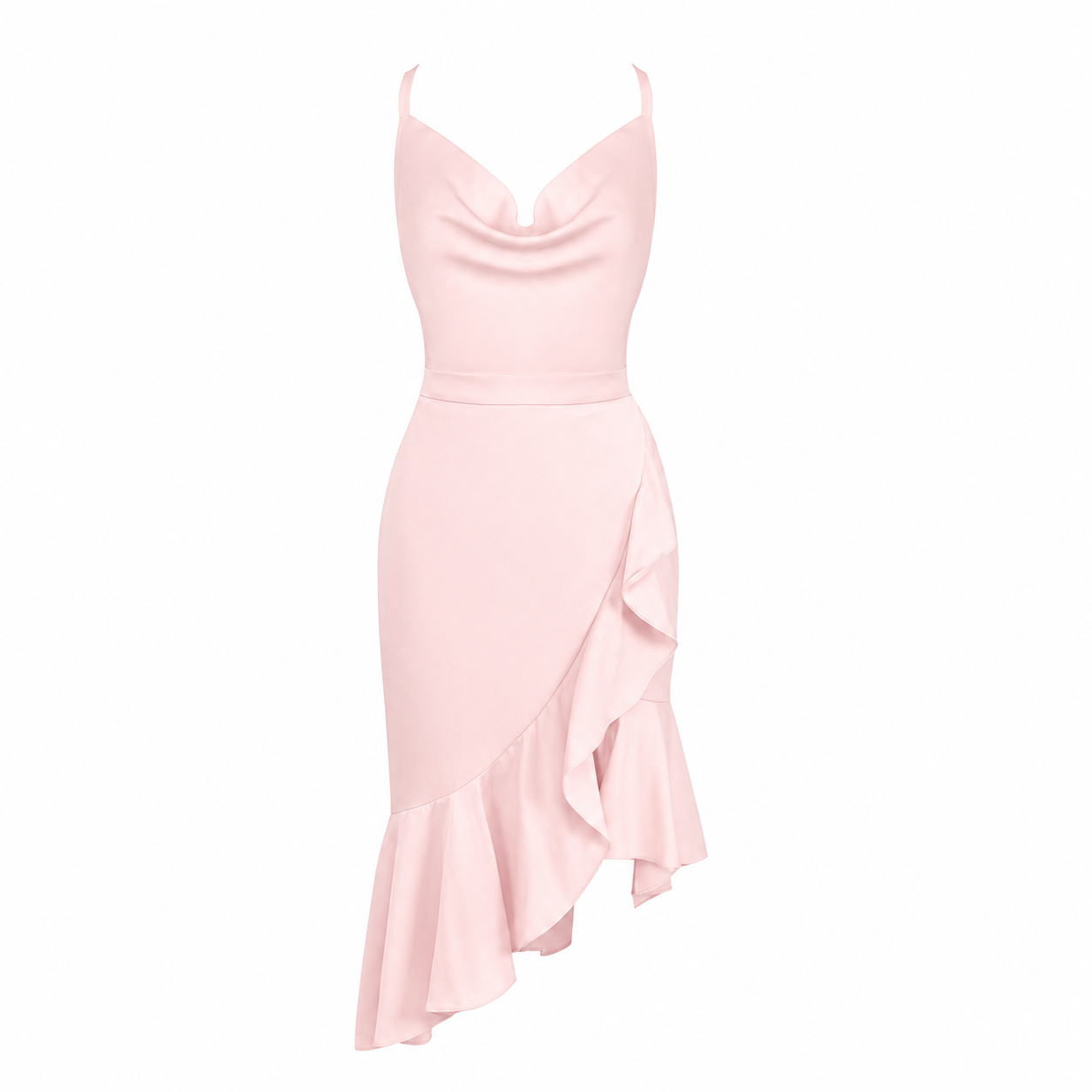 Cowl Neck RuffleMidi Dress
