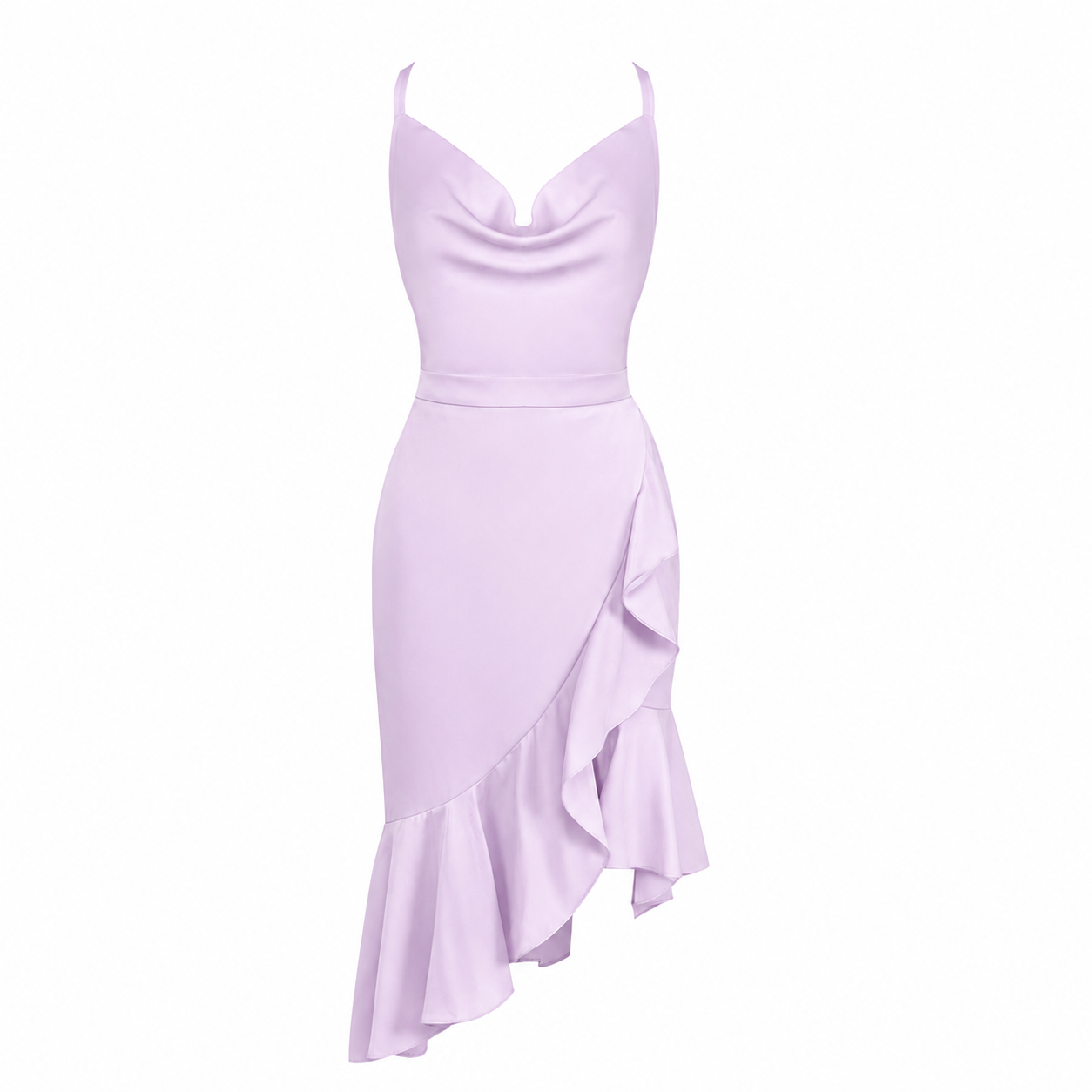 Cowl Neck RuffleMidi Dress