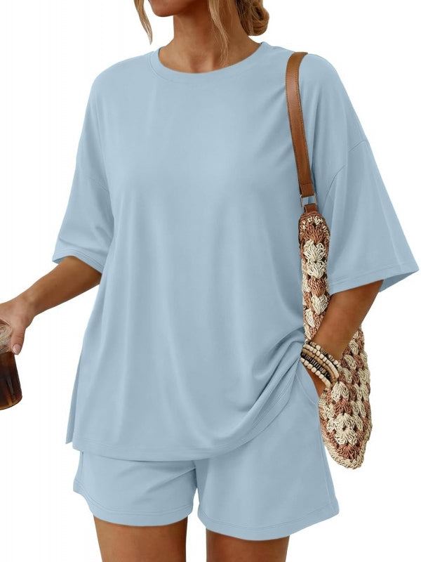 2 Piece Summer Set Oversized Top & Loose Fit Shorts with Pockets