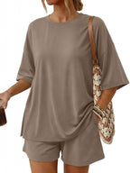 2 Piece Summer Set Oversized Top & Loose Fit Shorts with Pockets