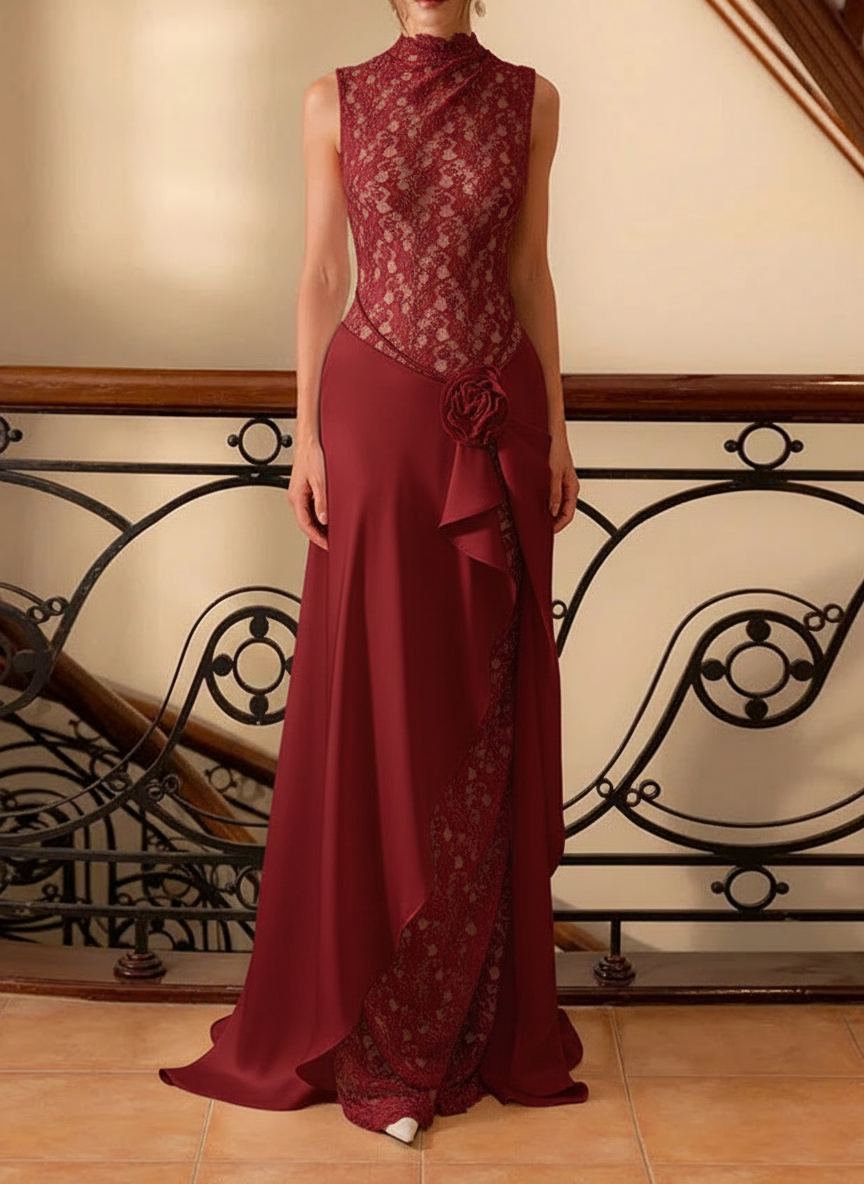 Lace Floral Pattern Evening Gown