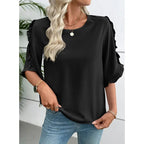 3/4 Long Sleeve Womens,Tops Dressy Casual Lightweight Loose Blouses Crew Neck Ruffle Sleeve