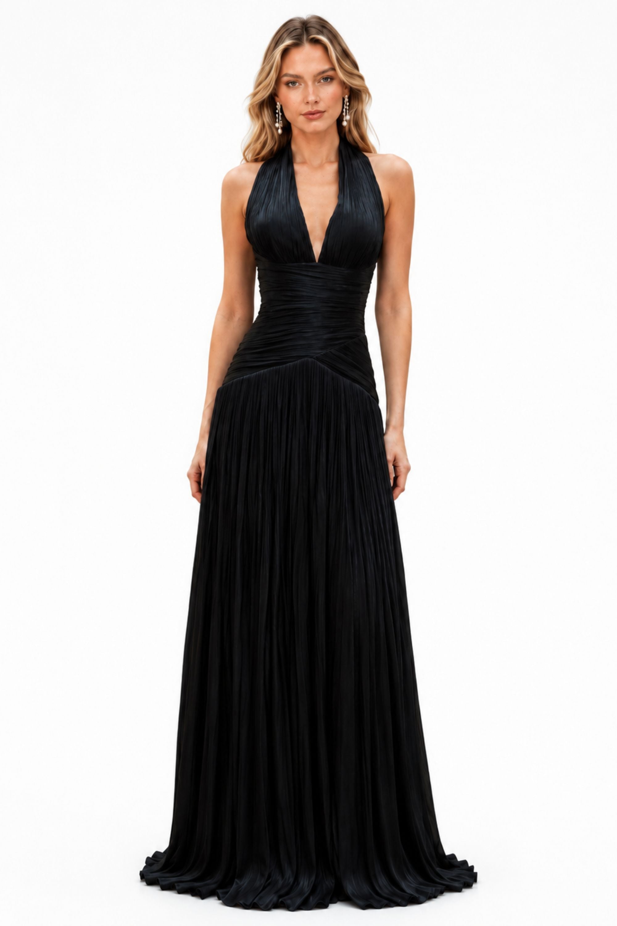 Halter PleatedSlit Maxi Dress