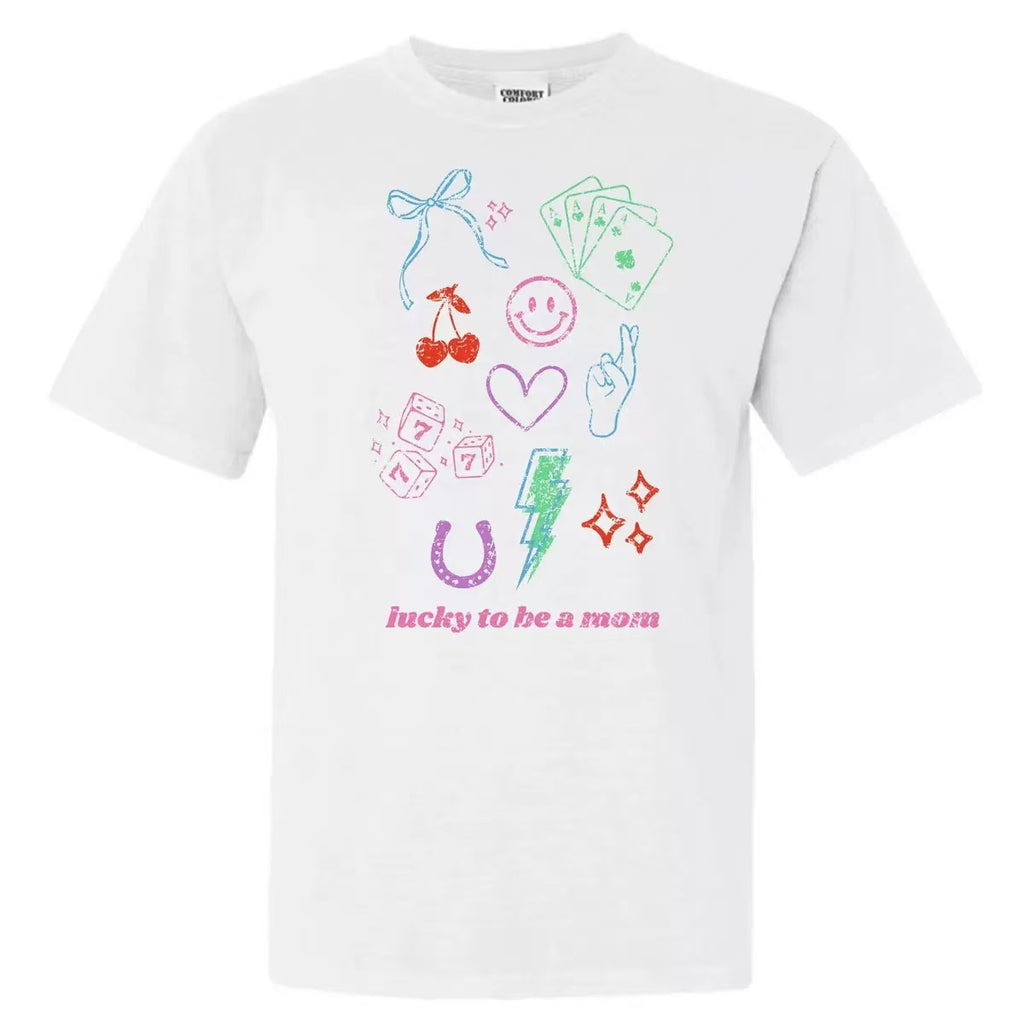 Retro "Lucky to Be a Mom" Vintage Graphic Tee