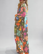 Women's Boho Bold Floral V-Neck Tiered Maxi Dress