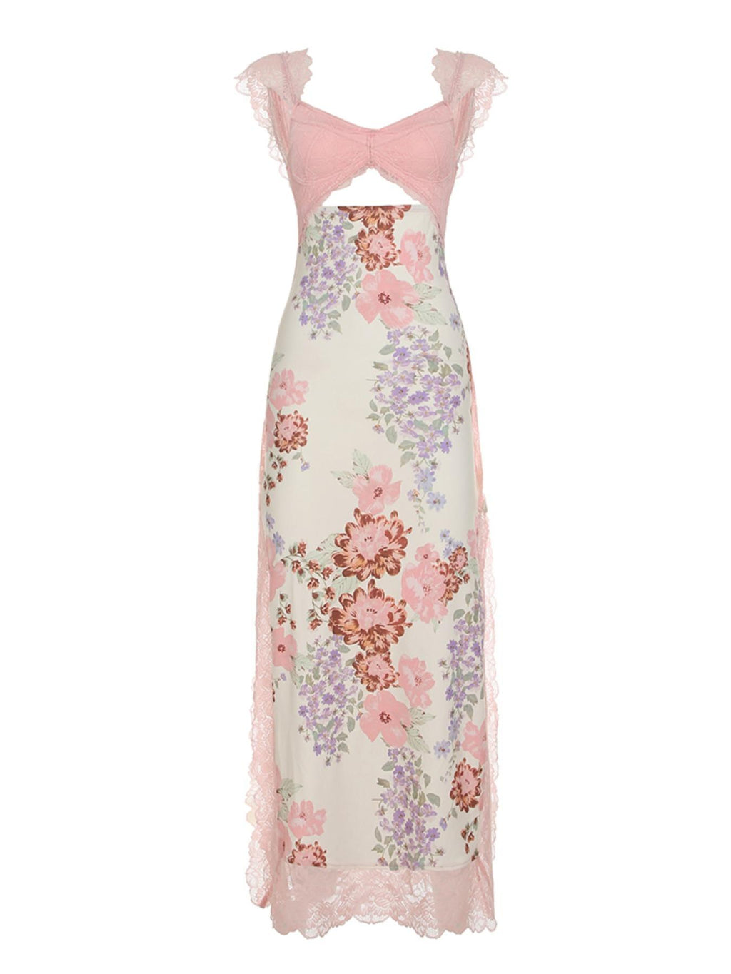 Women's floral print lace-trimmed jumpsuit, summer women's wear