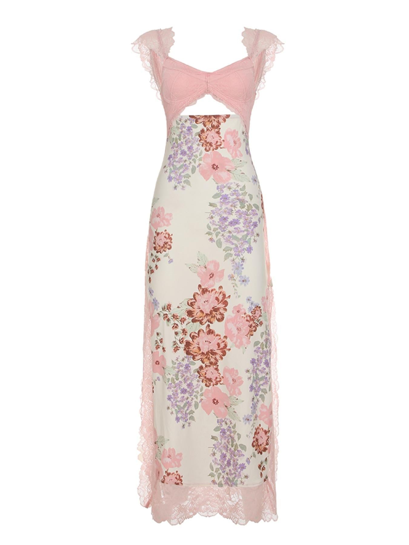 Women's floral print lace-trimmed jumpsuit, summer women's wear