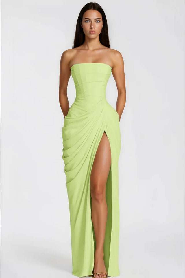 Strapless Draped High-Slit Maxi Dress
